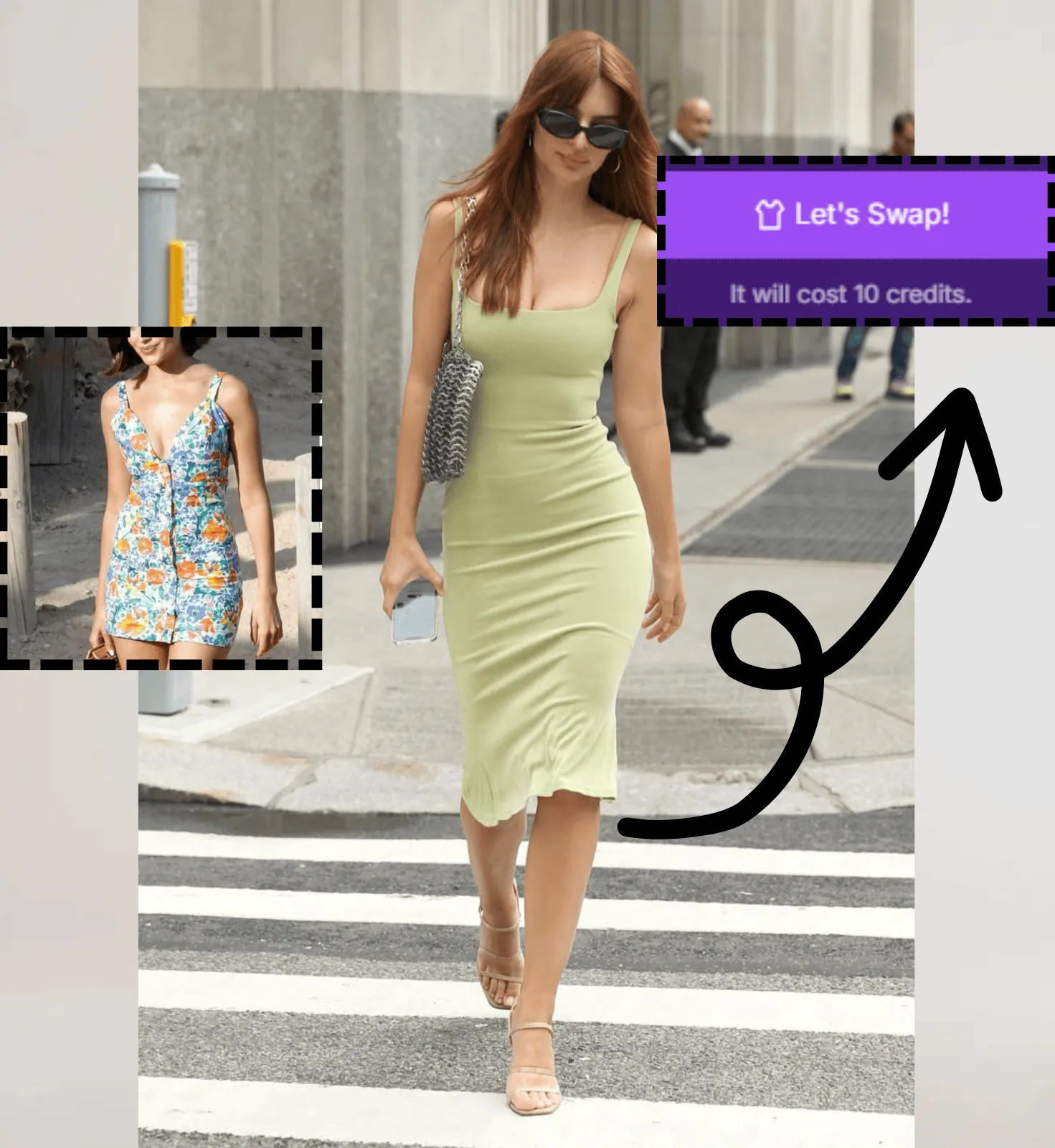 Two photos uploaded and clothes changing started with one click.