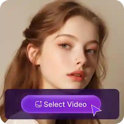 Image of a brown hair girl with a sticker showing the 'select video' button, used as a material in facial expression swap tutorial.