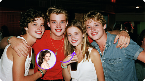 A group photo of four people, where everyone's face has been swapped to the same face.