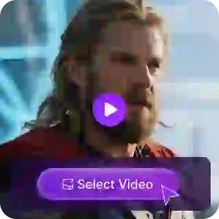 A picture of Thor with a purple play button overlay and a 'select video' button, used as a material in unlimited video face swap tutorial.