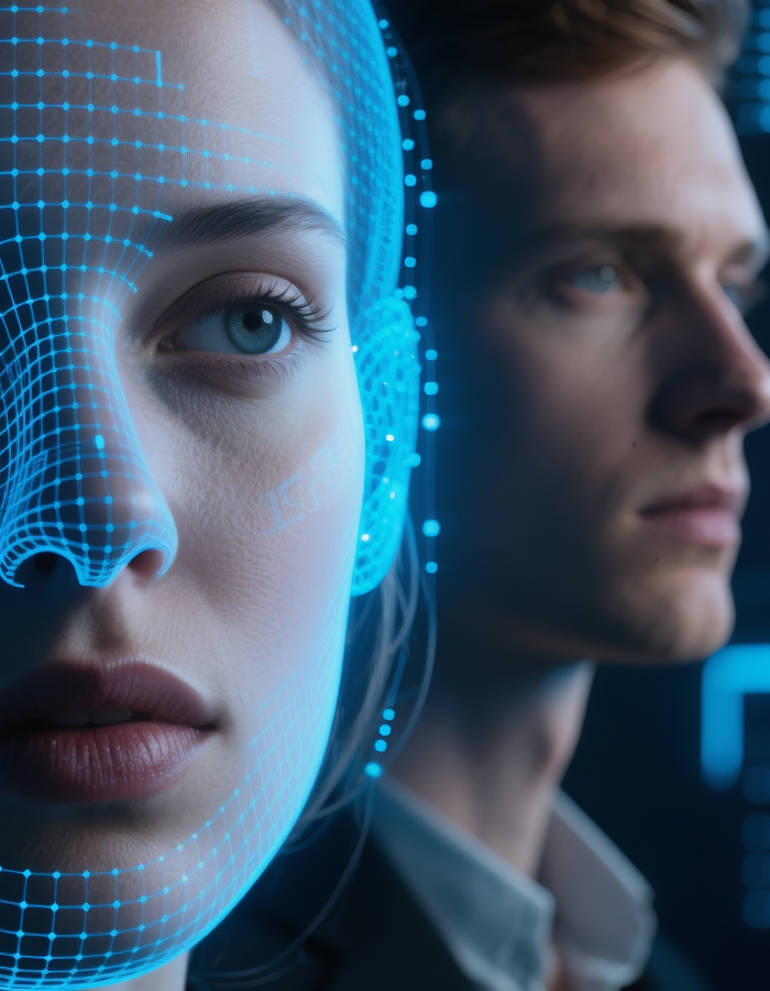 A family sitting together on a sofa, smiling, holding bowls of popcorn, which can be used for multiple video face swaps.