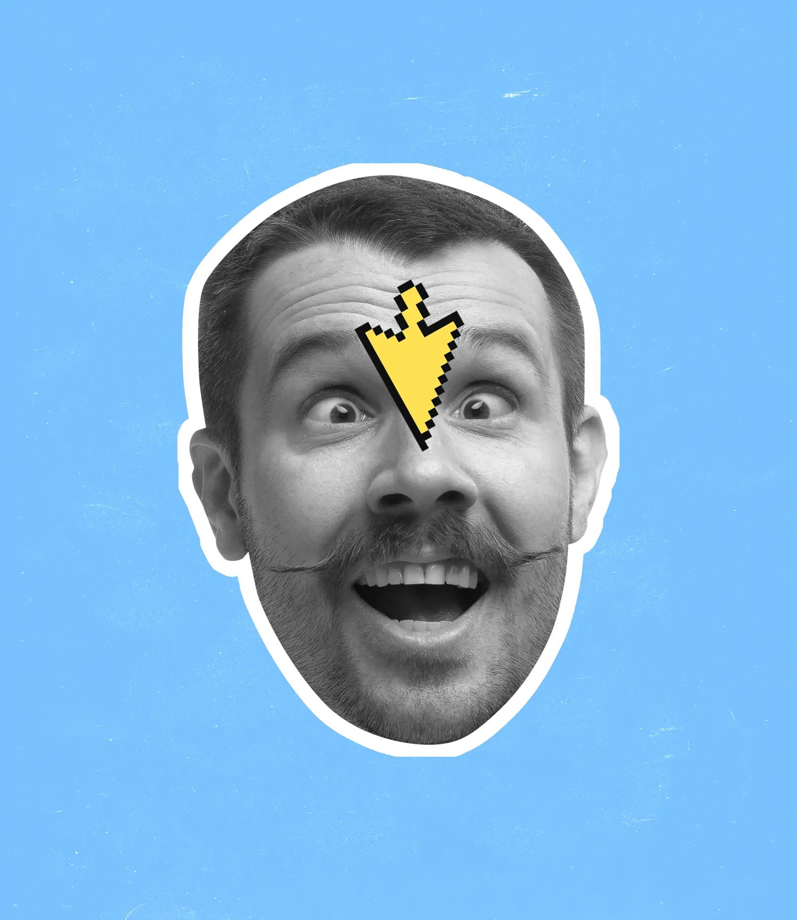 Échange de visage GIF, créant des images de mèmes amusantes, avec une flèche jaune marquant le sourcil d'un homme.