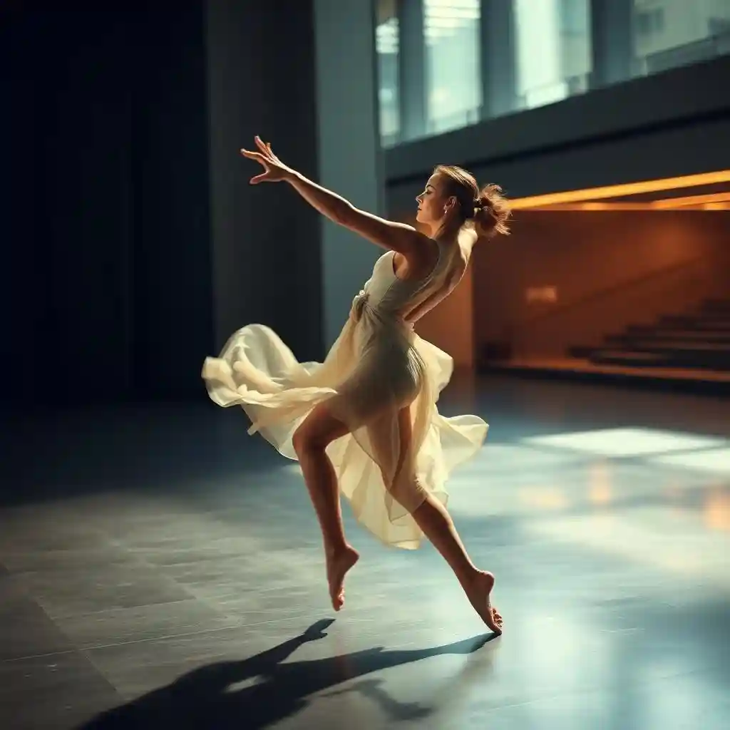 The woman in white dress dances on the stage with smooth and natural movements, reflecting the realistic effect of AI Dancing Video Maker.