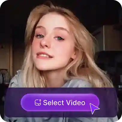 Selfie di una ragazza bionda con un adesivo che mostra il pulsante "seleziona video", utilizzato come materiale nel tutorial per cambiare l'età del viso.