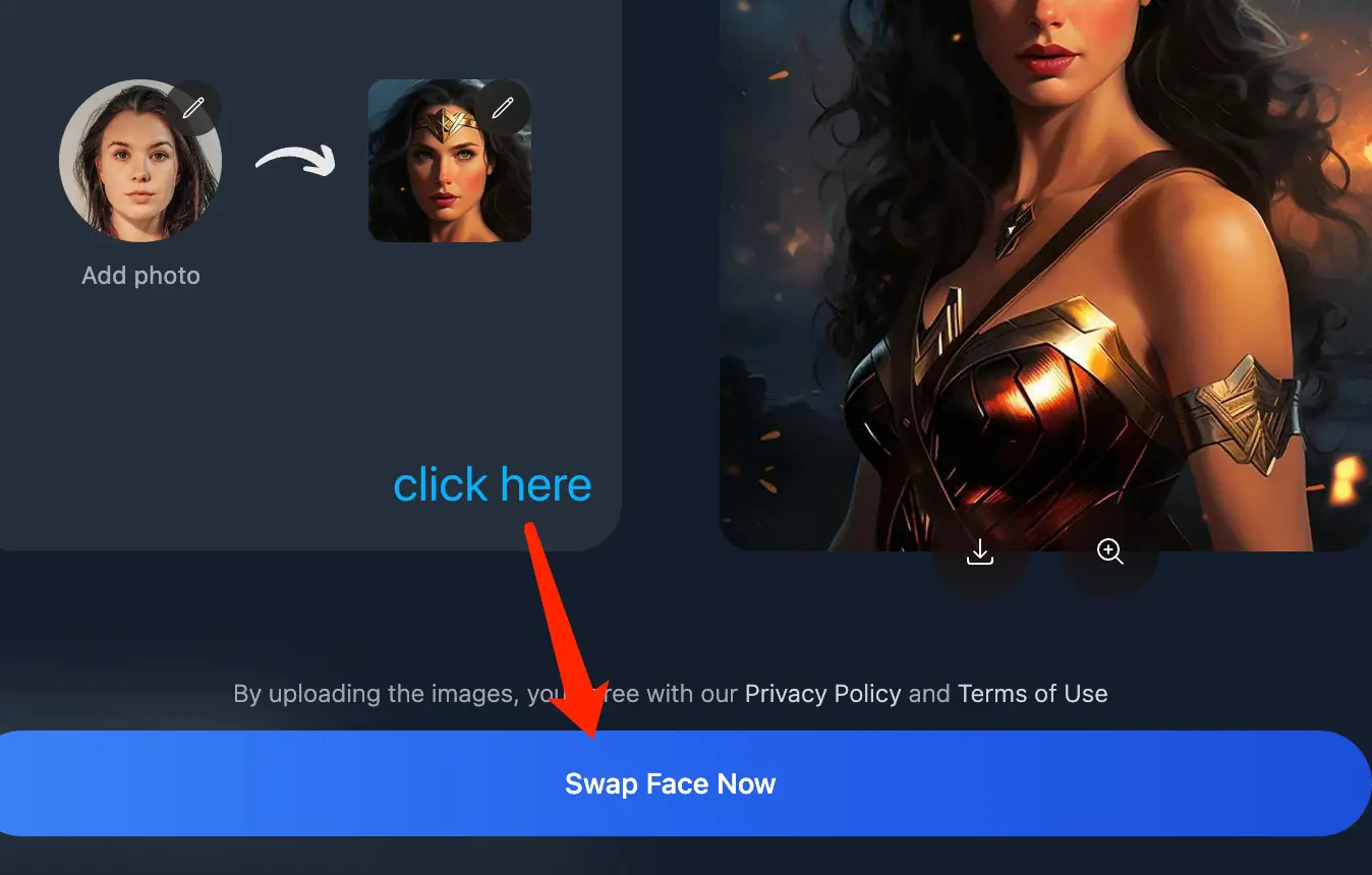 AI Face Swap Video online gratuito - Passaggio 3: Avvia lo scambio di faccia