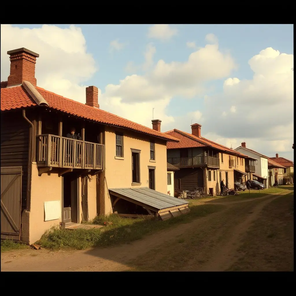 Valokuvat historiallisista rakennuksista, jotka on palautettu valokuvien värivahvistuksen palauttama.