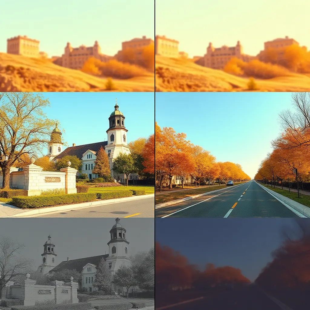 picture color enhancer adjust the mode to different autumn cityscape.