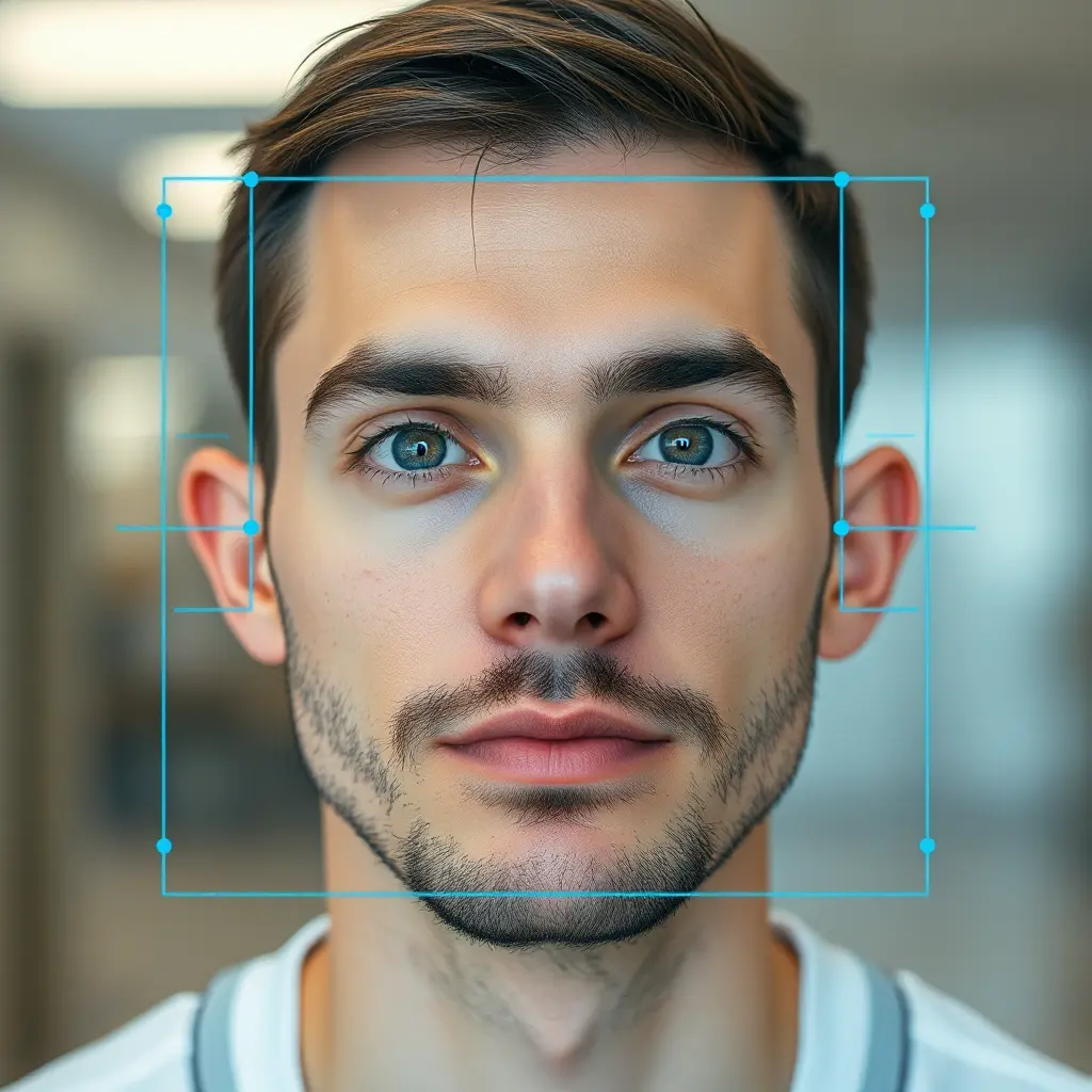 Le visage de l'homme est reconnu par la reconnaissance intelligente du visage de l'image de couleur d'image