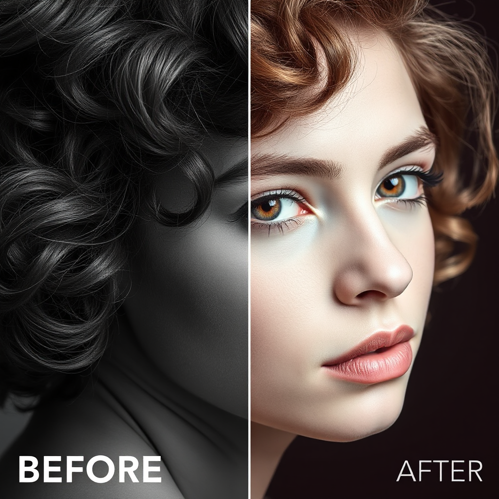 Colorear los retratos que las mujeres con cabello corto y rizado por potenciador de color fotográfico.