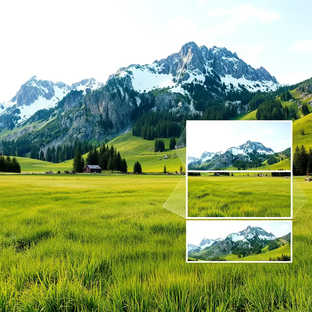 Different photo resizer application scenarios set up for pictures of grasslands.