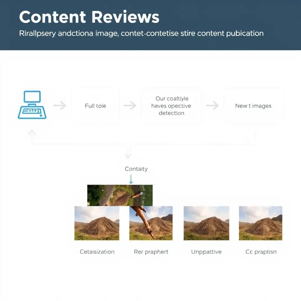 Ett schemat för innehållsrevisionsbehandling som visar att detekteringsverktygens roll för att analysera bilder före innehållspublikation.