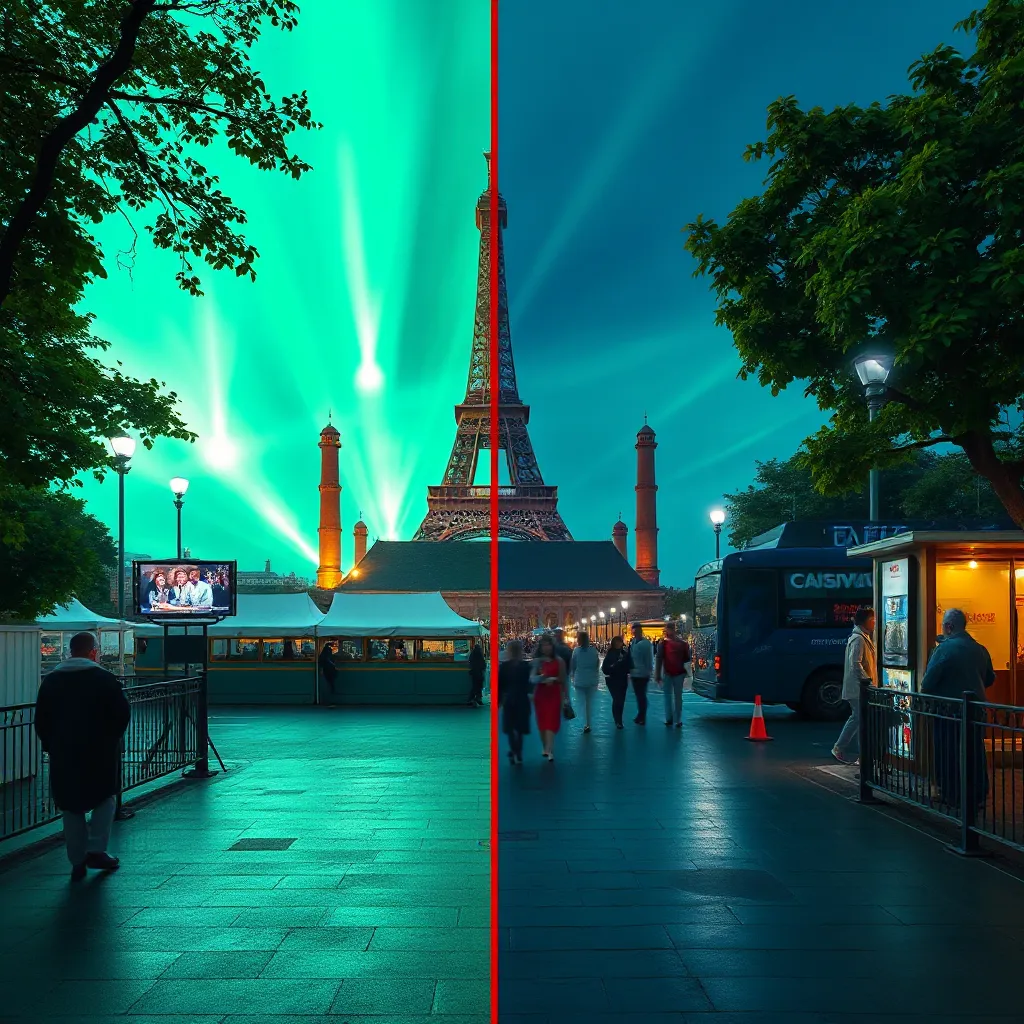 Imagem de resolução em 4K da torre de ferro no meio da rua.