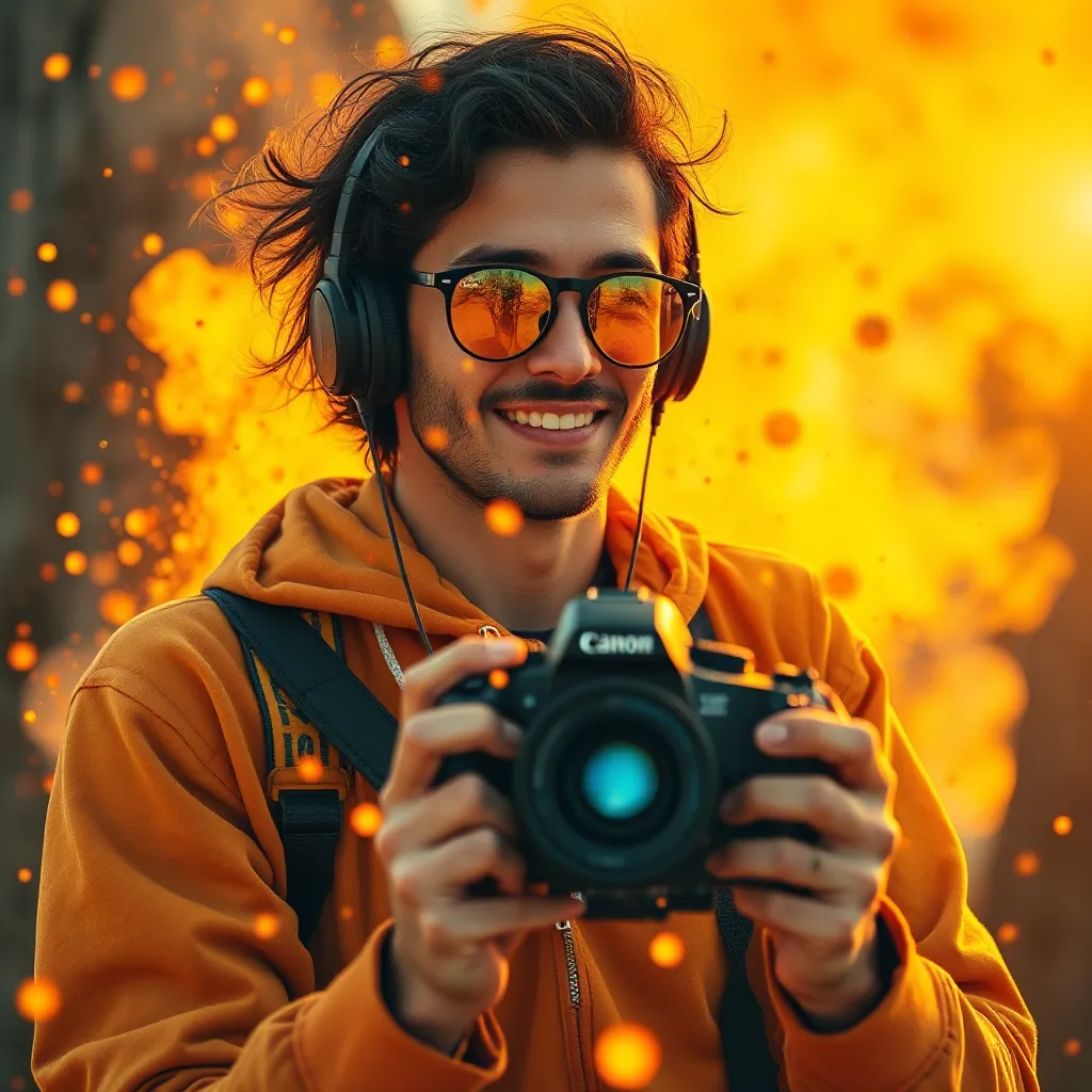 AI image generator from text be appropriate for content creator that man hold camera.