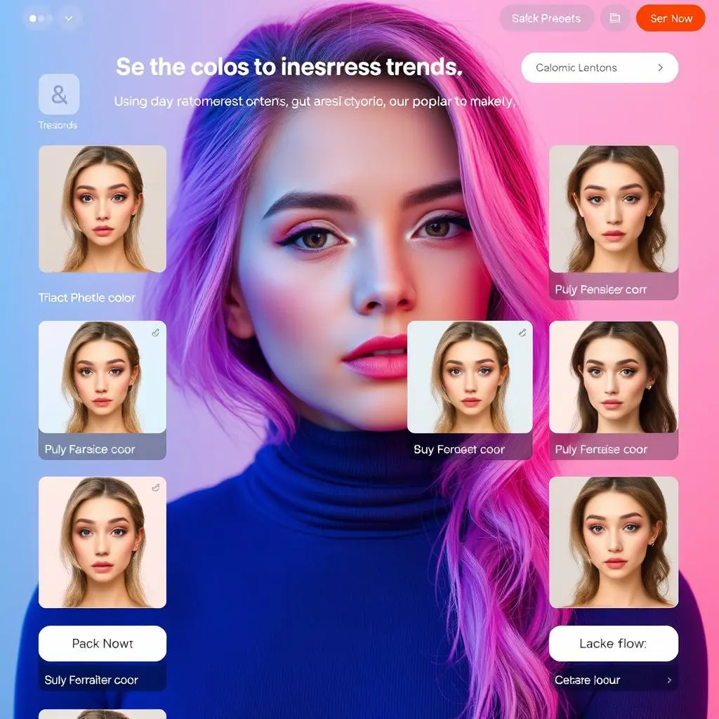 L'interface pour l'outil de retouche photo AI qui affiche des options à la mode comme les couleurs populaires et les styles de maquillage.