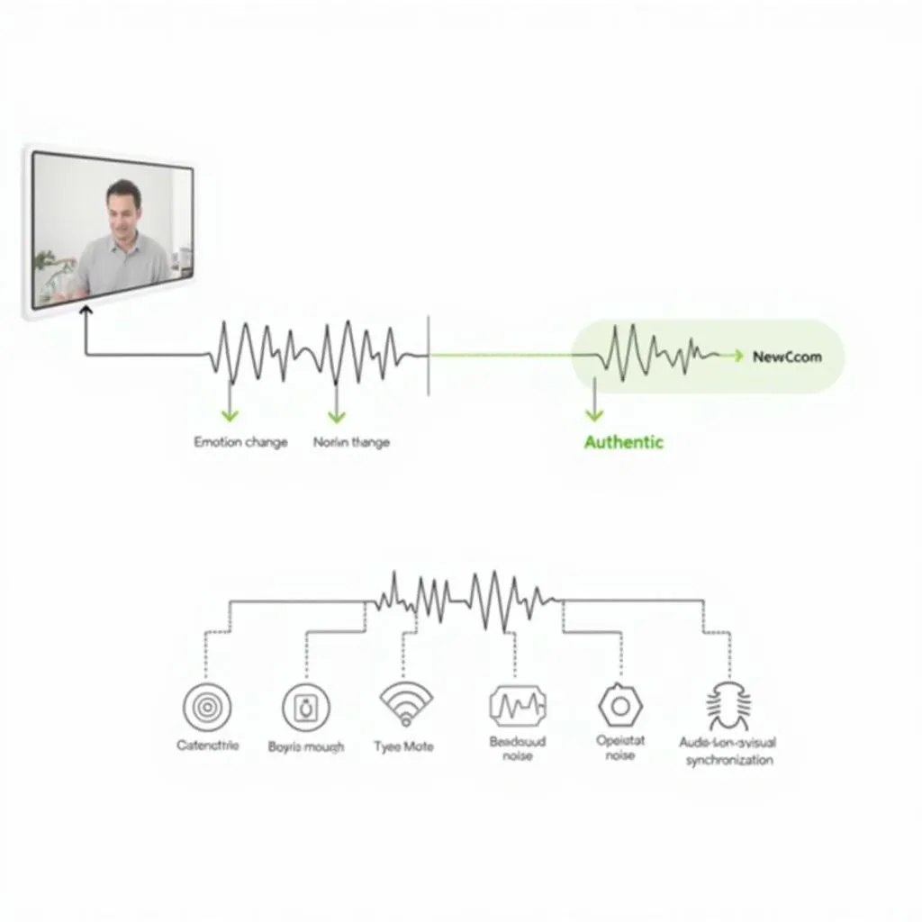 Procesja weryfikacji autentyczności dźwięku detektora wideo AI oraz wyniki ostatecznego rozpoznawania.