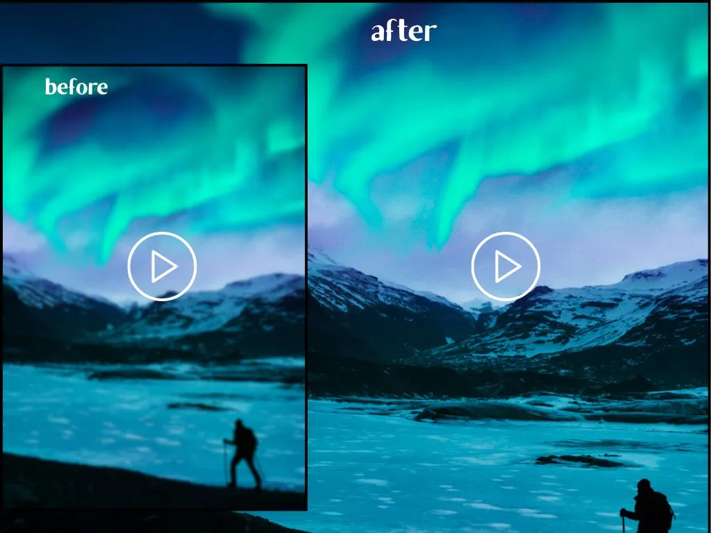 ビデオエンハンサーを使用してHDバージョンに変換されたオーロラの風景ビデオ