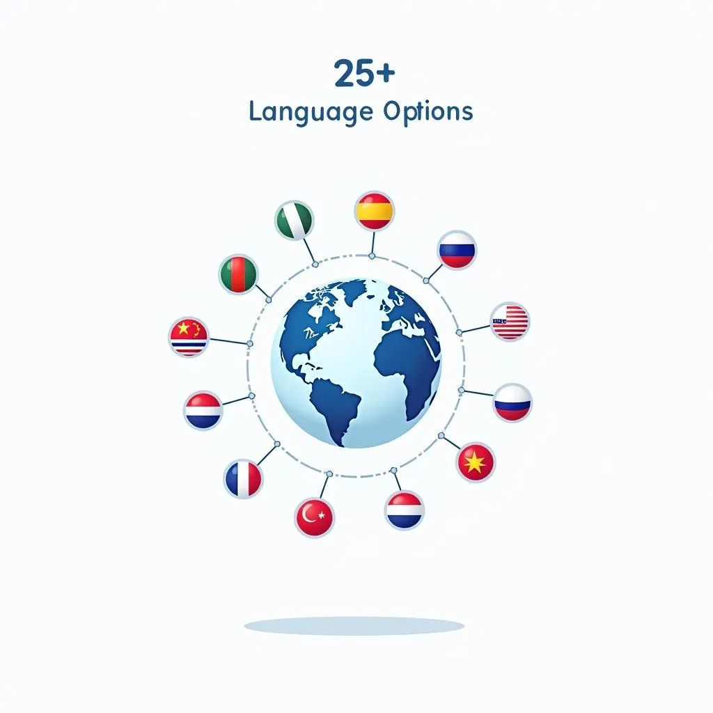 Il sistema linguistico multiplo di AI Voice Swapper è disponibile in oltre 25 lingue per tutti i background linguistici.