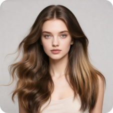 Woman with gradient mullet head, used as a template for hair swap.