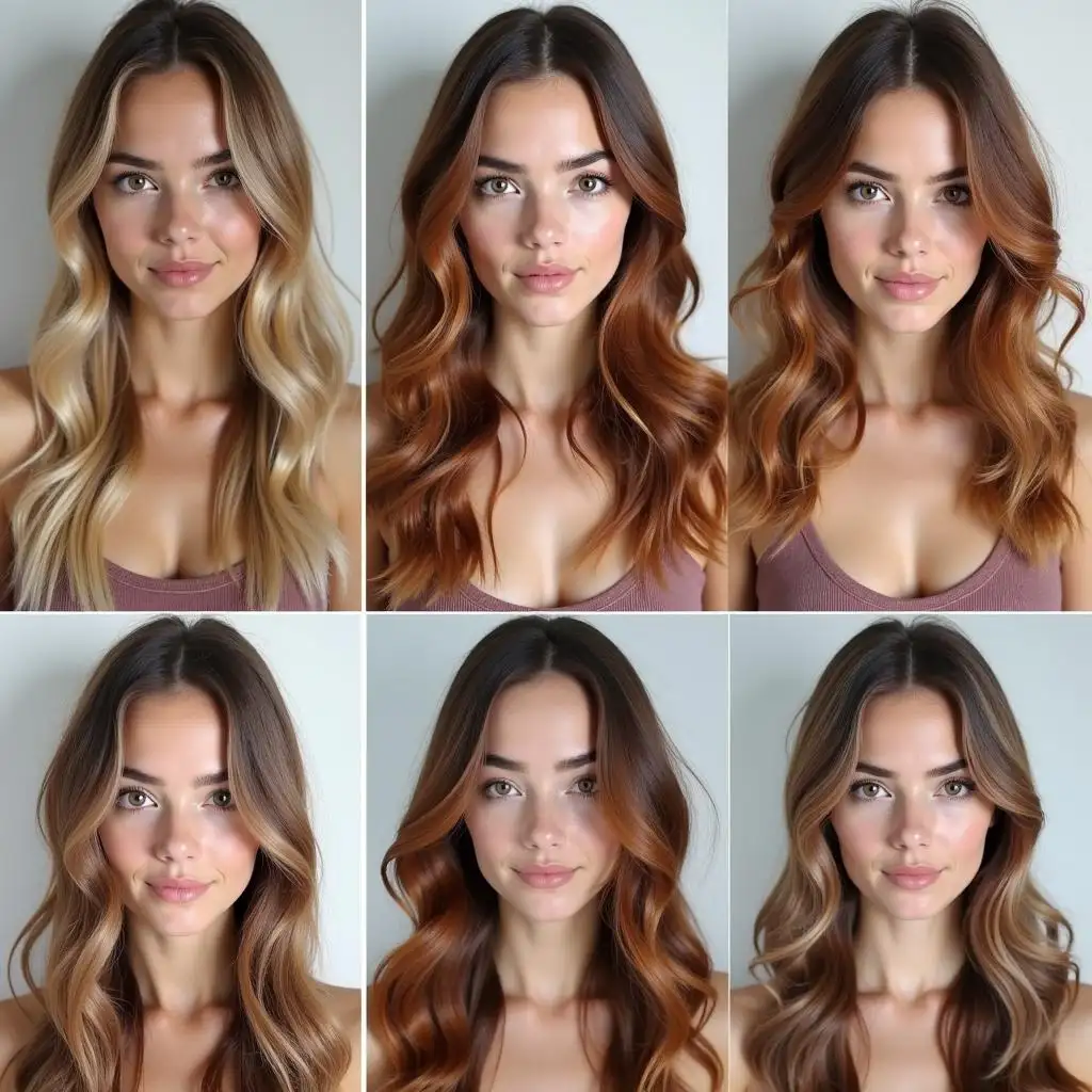 A set of effect photos with different hairstyles and hair colors, reflecting the natural coordination of hair swapping tool.