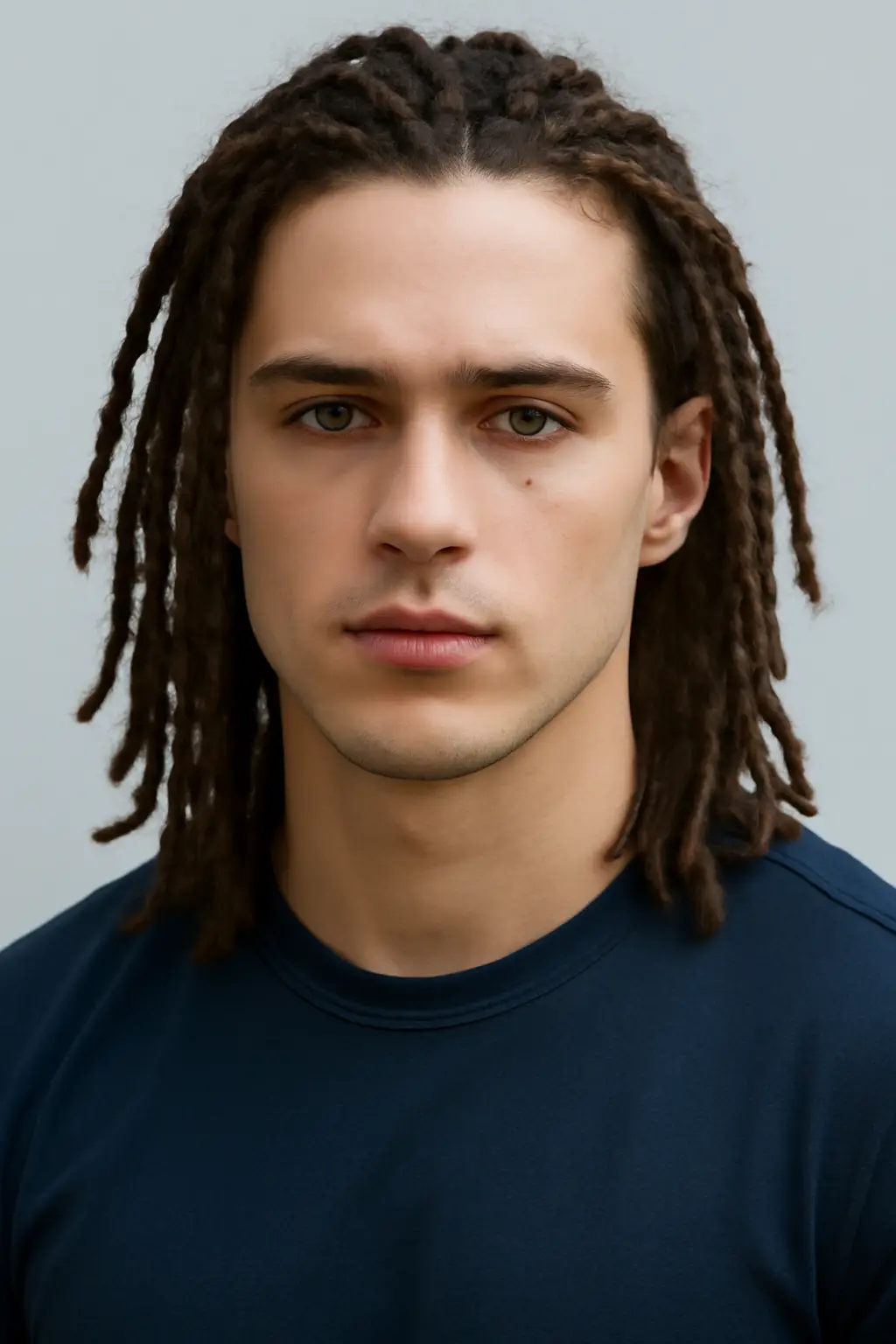 A man with long dreadlocks, giving a cool and natural look with tightly twisted hair.