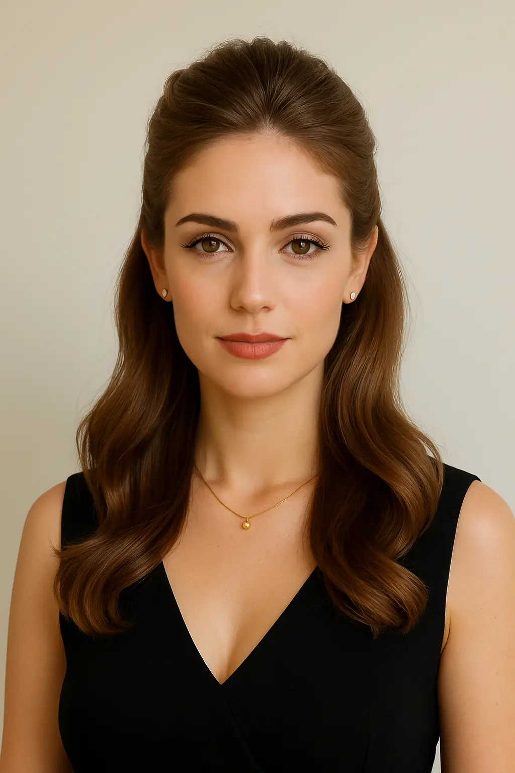 A retro half-up style with rolled waves at the top, offering a regal, vintage touch.