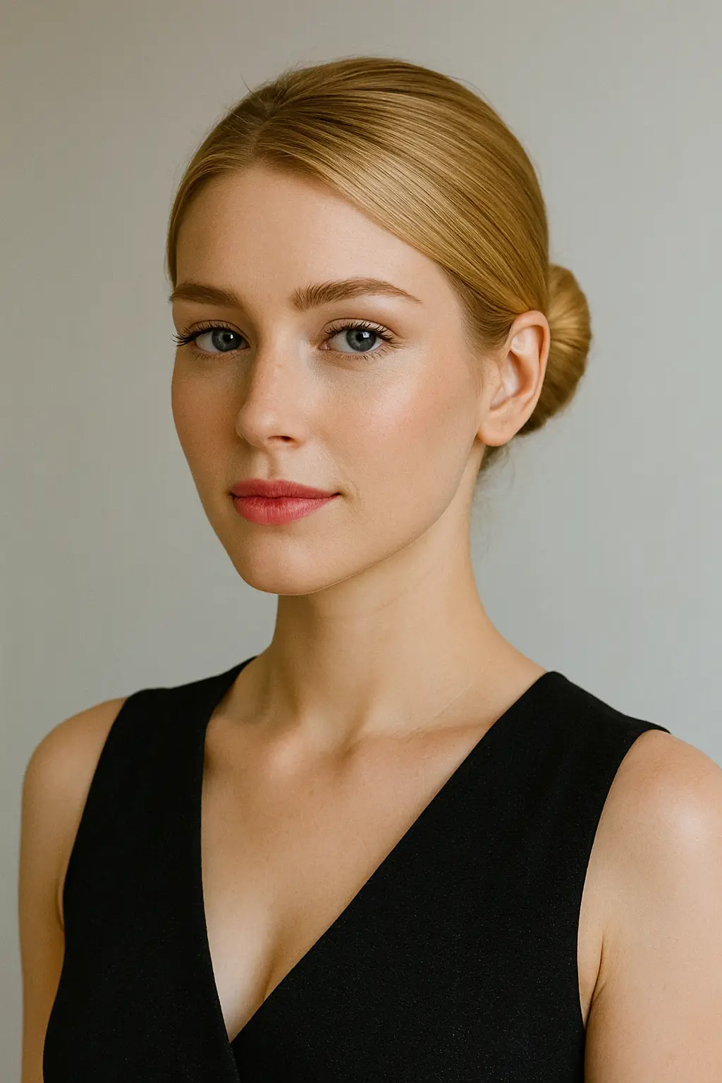 A low, smooth bun, elegant and neat, perfect for formal occasions.