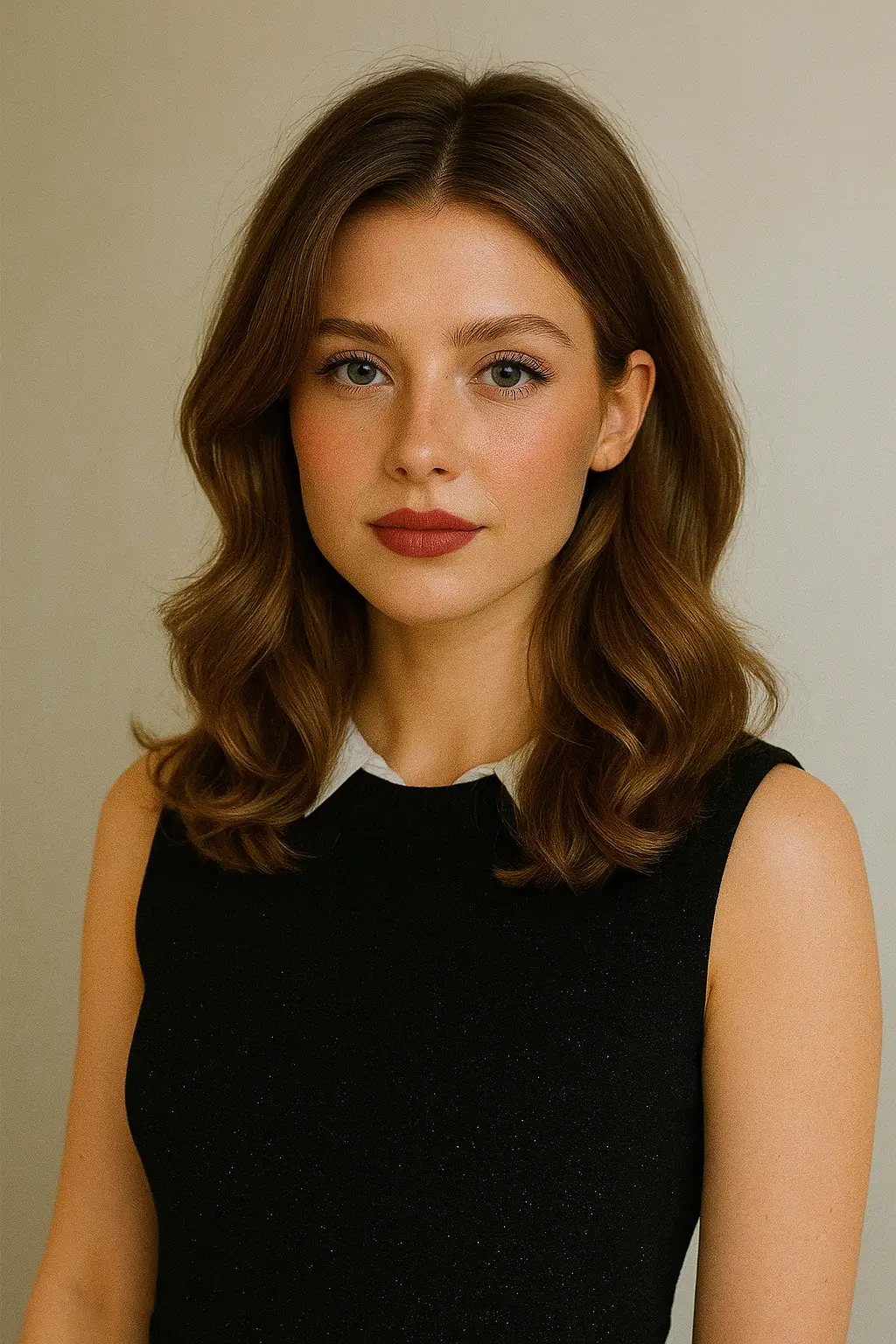 Medium-length soft waves, light and natural, suitable for both work and casual settings.