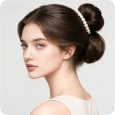 Woman with lowbun, used as a template for hair swap.