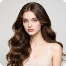 Woman with side-parted wavy hair, used as a template for hair swap.