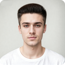 Man with side shovel gradient oil head, used as a template for hair swap.