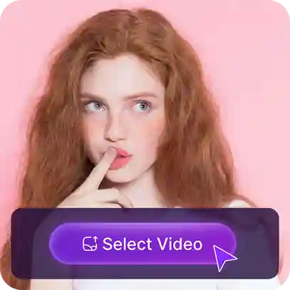 Image of a girl with wavy red hair, with a sticker showing the 'select video' button, used as a material in hair swap tutorial.