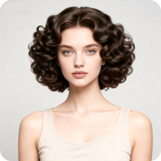 Woman with vintage wool roll, used as a template for hair swap.