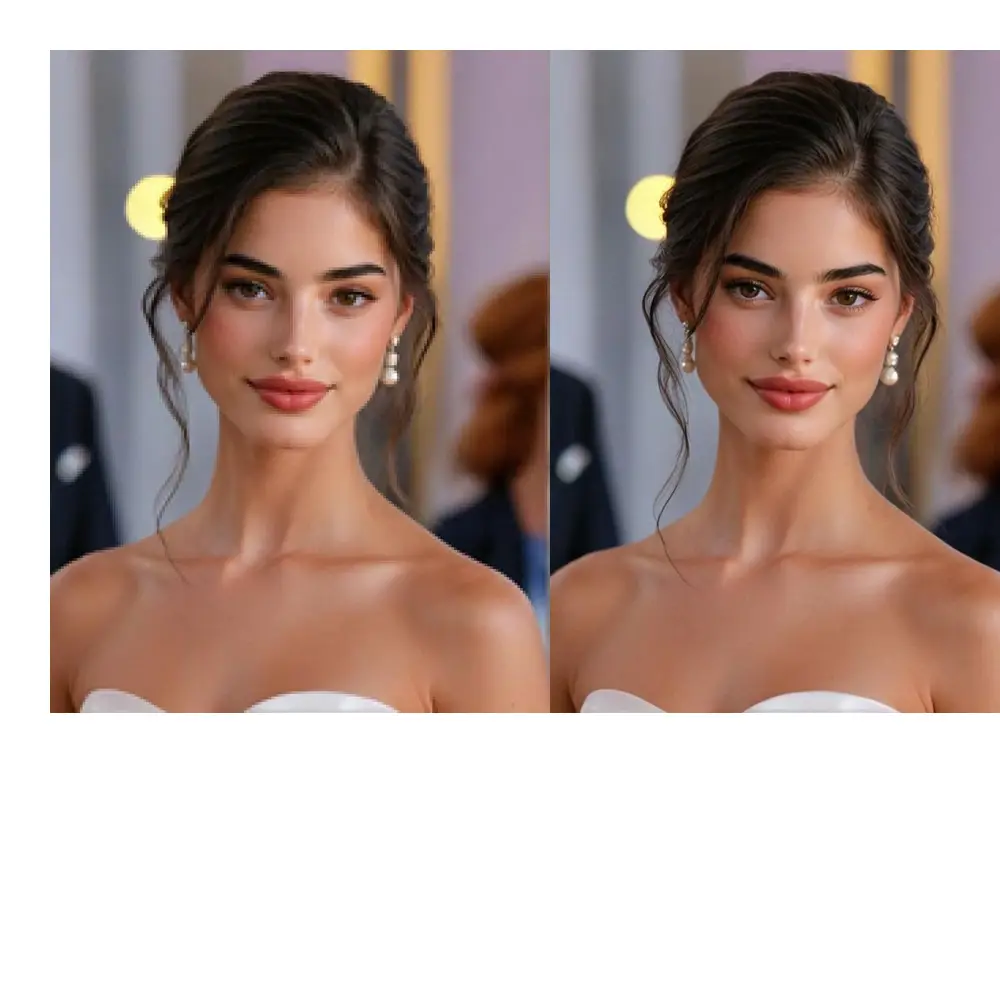 A woman in a wedding dress, with the image enhanced using AI image enhancer, making the picture sharper.