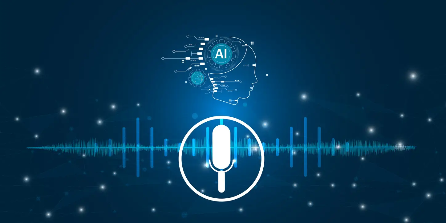 Een visuele weergave van AI-stemwisselaartechnologie, waarbij de combinatie van stemverwerking en AI wordt benadrukt.