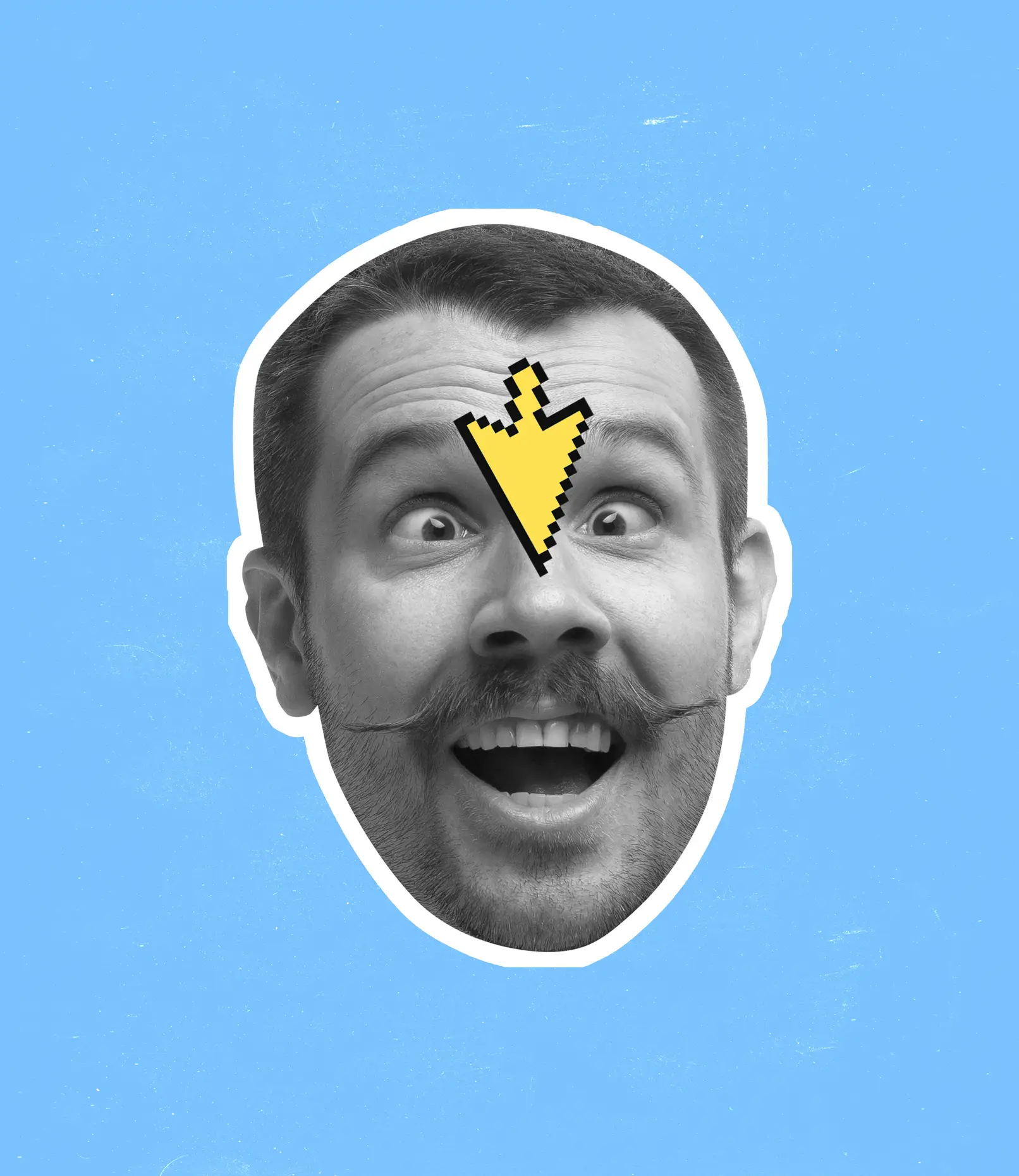 Échange de visages en GIF, créant des images humoristiques à base de mèmes, avec une flèche jaune marquée sur le sourcil d'un homme.