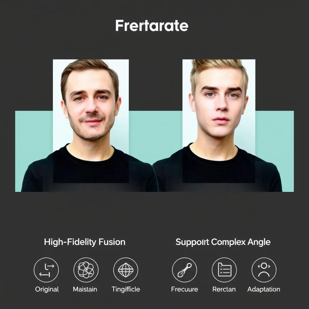 Processen med billedfladeswap visualiseres og fremhæver swap Face Ai Swap mandens ansigt til Justin Bieber 'ansigt.