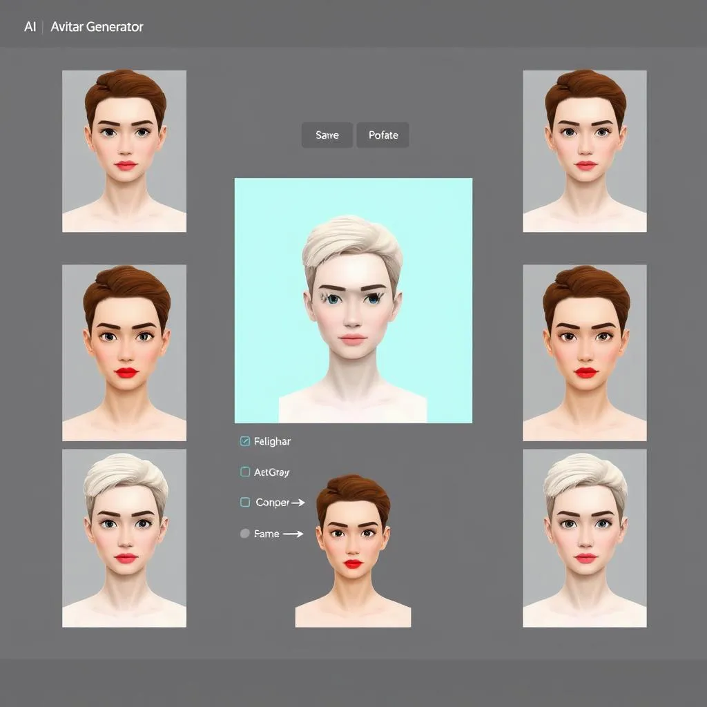 De interface van een AI Avatar Generation -tool, met verschillende stiler- en effectgan -effectopties.