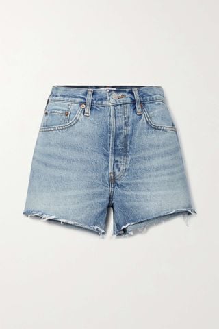 Light blue French denim shorts, showing how AI clothes changer changes clothes for a fresh look.