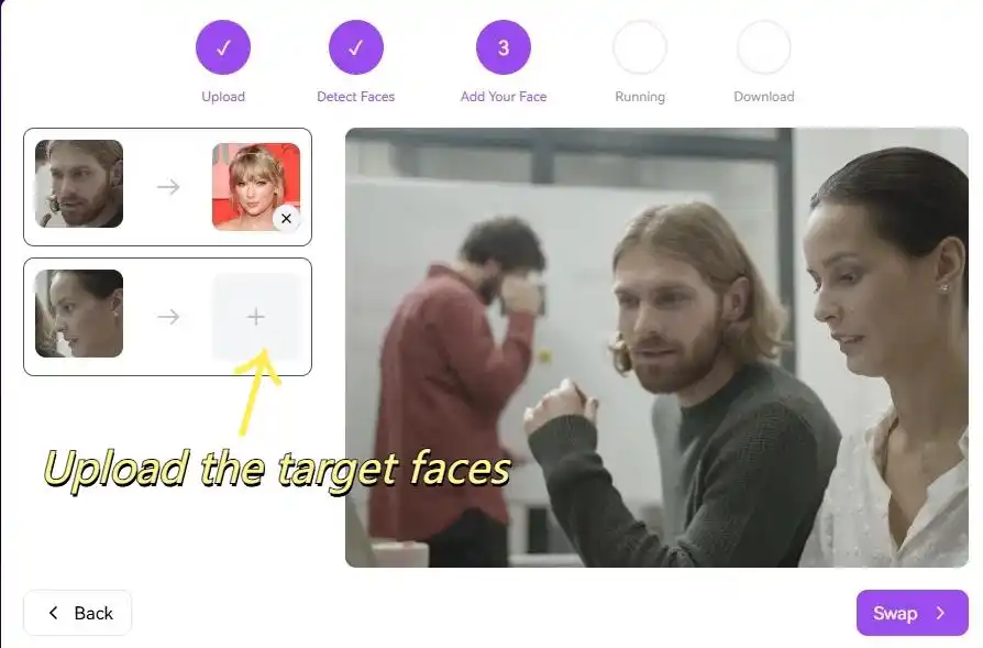 The “swap”button is used for swapping face.