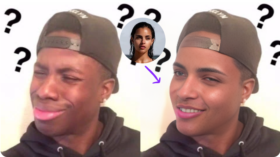 原版「一臉懵逼的黑人」表情包與換臉版表情包的對比。