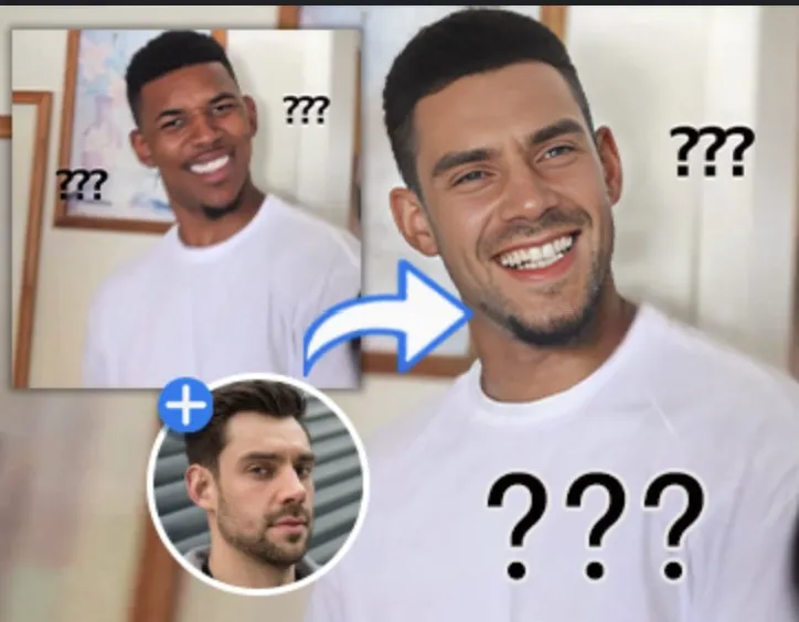 a man changes his face into memes by swap face on video